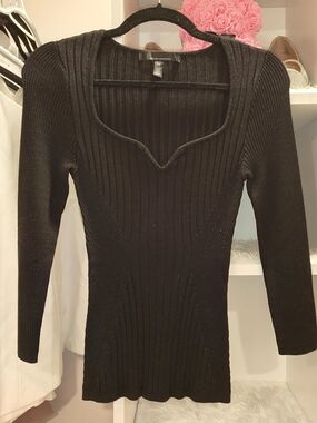 White House Black Market Black Ribbed Knit Long Sleeve Top